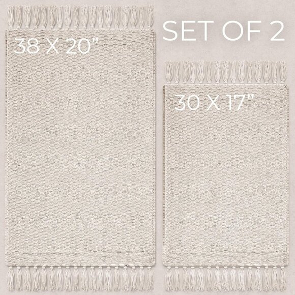 🛁 Set of 2!! Boho Cotton Bath Rugs – Anti-Slip & Washable farmhouse style chic - Picture 3 of 7
